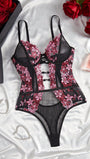 Snug Zone 1pc Women's Sexy Lingerie Floral Embroidery Mesh Bodysuit - Bella Store