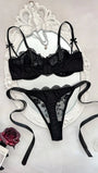 Snug Zone 2pcs Women Lace Patchwork Sheer Twist Sexy Lingerie Set - Bella Store