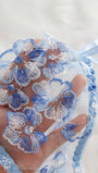 Style Dream 2pcs Women Cool Light Blue Flower Embroidered Mesh Sheer Lace-Up Lingerie Set, Intimate Apparel For Valentine's Day, Kawaii Ultra Thin Bra - Bella Store