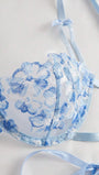 Style Dream 2pcs Women Cool Light Blue Flower Embroidered Mesh Sheer Lace-Up Lingerie Set, Intimate Apparel For Valentine's Day, Kawaii Ultra Thin Bra - Bella Store