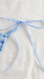 Style Dream 2pcs Women Cool Light Blue Flower Embroidered Mesh Sheer Lace-Up Lingerie Set, Intimate Apparel For Valentine's Day, Kawaii Ultra Thin Bra - Bella Store