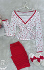 White Small Flower Red Pijama - Bella Store